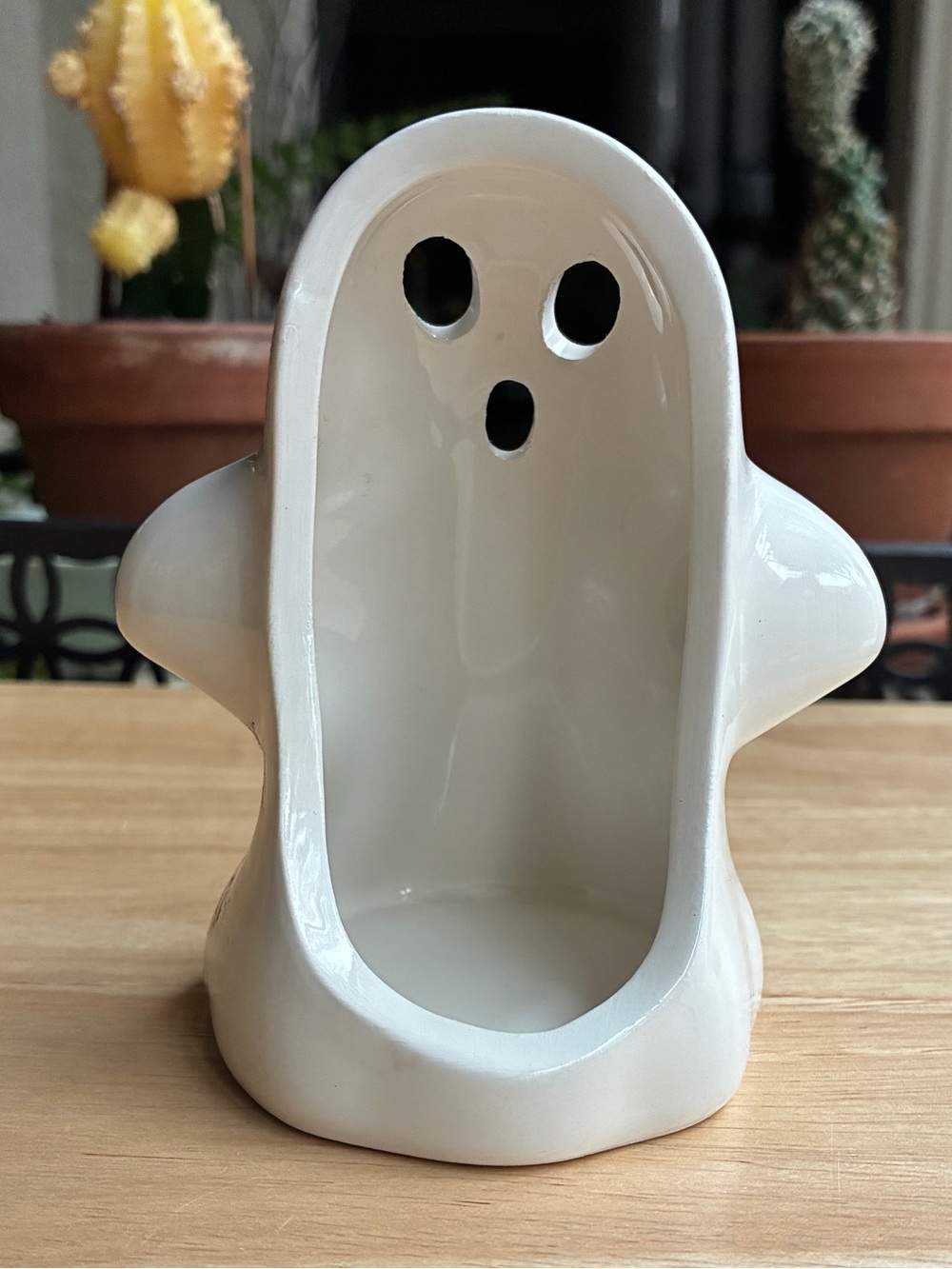 Ceramic Ghost Tea Light Candle Holder | Spooky Halloween Tabletop Decor - Picture 3 of 6